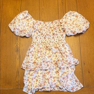 Trixxi Floral Asymmetrical Dress in White and Pink